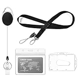 Vicloon Einziehbarer Schlüsselanhänger und Lanyard mit 2 Kartenhalter, Lanyard mit Schnellverschluss, Kartenhülle Hartplastik, Horizontaler und Vertikaler, Kartenhüllen Transparent Weich