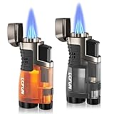LcFun Sturmfeuerzeug Jetflamme Gas Butan Nachfüllbar, 2 Stück Feuerzeug Jetflame, Winddichtes 3 Flammen Jet Feuerzeug für Küche, Grill, Camping (Verkauft ohne Gas)