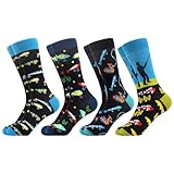 WeciBor Herren Lustige Bunte Socken mit Motiv, 4 Paar Mehrfarbig Angeln, Größe 43-46