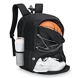 MoKo Basketball Tasche Rucksack, Fußballrucksack für Männer & Frauen mit getrennten Ball- und Schuhfächern, wasserdicht, Zaunhaken, Sporttasche für Kleidung, Schuhe, Tablets, Laptops, Schwarz