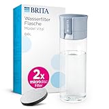 BRITA Wasserfilter Flasche Model Vital hellblau (600ml) inkl 2 MicroDisc Filter – Praktische Trinkflasche mit Wasserfilter für unterwegs, filtert Chlor & Bakterien beim Trinken / spülmaschinengeeignet