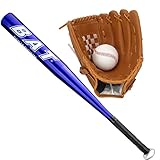 25'' (63.5cm) Aluminium Baseballschläger mit 9'' Softball Sportschläger Linker Hand Handschuh Leichtgewicht Sport Training Baseball Set Slugger Training Jugend Erwachsene Outdoor Spielstöcke