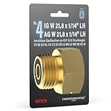 Gasflaschen Adapter Nr.4 Entnahme - IG W 21,8 x 1/14' LH x KLF G.12 für deutsche Druckregler - Messing - Anschluss ausländischer Gasflaschen FR BE ES NL CH CZ IE HR LU MK LV ME RS SK SI