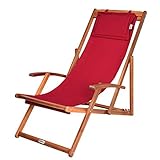 Casaria® Sonnenliege Holz Wetterfest Klappbar Verstellbar 160kg Belastbar Armlehne Nackenkissen Garten Balkon Liegestuhl Akazie 94x94x60cm Bordeauxrot