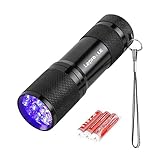 LE LED UV Schwarzlicht Taschenlampe mit 9 LEDs, mini UV Lampe Ultraviolettes Licht mit 395nm für Geocaching, Heimtierurindetektoren, Haustiere Urin-Detektor usw. Inklusive 3 AAA Batterien