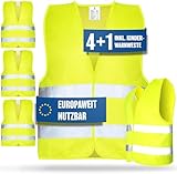 HELDENWERK Warnwesten Auto 5er 4+1 Set Europaweit gültig nach EN ISO 20471 - Reflektierende Warnweste Auto inkl. Kinderweste - Sicherheitsweste Auto Warnweste Gelb - Warnschutzweste Sicherheitswesten