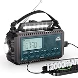 AM/FM/SW Kurbelradio mit 12000mAh Akku Wiederaufladbare, Tragbare Radio mit Taschenlampe & Leselicht, Notfallradio Typ C Anschluss, SOS-Alarm Dynamo Radio für Wandern, Outdoor, Camping