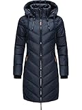 MARIKOO Damen Wintermantel Warmer Steppmantel lang mit Verstellbarer Kapuze Armasa Blau Gr. S