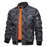 TACVASEN Herren Bomberjacke Übergangsjacke Sportjacke Fahrrad Windbreaker Camouflage Frühlingsjacke mit Taschen (L, Schwarz Camo)