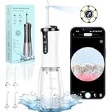 Munddusche Kabellos Tragbar Visueller Zahnzwischenraumreiniger, VITCOCO 1080P Wifi 350ML Wiederaufladbar Zahndusche, IPX7 Wasserdicht Oral Irrigator, Munddusche Testsieger mit 5 Jet-Tipps, Weiß