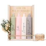 Nimm dir was du brauchst Kerzen, Geschenke für Freundin zum Geburtstag, Perfekte Kerzen Geschenkset mit Kerzenständer | Trockenblumen | Holzbox Holzverpackung, Geschenkidee für Schwester & Freundin