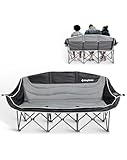 KingCamp Dreisitzer Campingstuhl Faltbar bis 450 kg, Klappstuhl Camping für 3 Personen mit Armlehne, Camping Sofa Couch 3 Sitzer Bequem, Übergröße Gartenstuhl Gepolstert Hochlehner, Schwarz/Grau