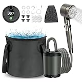 EVARY Tragbare Campingdusche Akku mit Pumpe,10000mAh Portable Camping Shower Full Set with Smart Display, Multi-Modes Spray Head & 5 Gal Water Foldable Bucket für Camping Reisen Garten Autowaschen