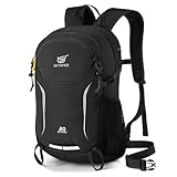 SKYSPER Wanderrucksack 20L Kleiner Rucksack mit Rückenbelüftung Trekkingrucksack mit Brustgurt Fahrradrucksack mit Hüftgurt Leichter Tagesrucksack Nachhaltig Daypack für Damen Herren,Schwarz