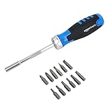 Amazon Basics Magnetischer Ratschen-Schraubendreher, 12 Stück, 1er-Pack, Blau/Schwarz/Silber