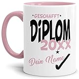 Tassendruck Diplom-Tasse Geschafft Diplom 20XX - Selbst gestalten mit Jahr und Name zum bestandenen Diplom/Abschluss/Lernen/Prüfung/personalisierte Geschenk-Idee/Innen & Henkel Rosa