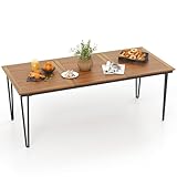 COSTWAY Gartentisch mit Schirmloch, 200x90cm, großer Terrassentisch für 8 Personen, rechteckiger Balkontisch, Holztisch aus Akazienholz, Outdoor-Esstisch für Garten, Terrasse