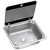 DOMETIC SNG 4133 Eckige Spüle mit Glasabdeckung, 410 x 335 mm für Wohnwagen, Boot, Caravan und Reisemobil