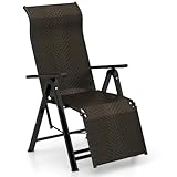 COSTWAY Sonnenliege Rattan, klappbarer Liegestuhl mit Verstellbarer Rückenlehne, Gartenstuhl mit Liegefunktion, Gartenliege mit Armlehne, Hochlehner Klappliege für Garten, Terrasse, Balkon