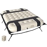 Outsunny Feldbett Campingbett mit Luftmatratze Pumpe 200 x 153 cm Gästebett belastbar bis 200 kg Extra Breit Campingliege für 2 Erwachsene für Camping Outdoor Garten Reisen Schwarz+Khaki