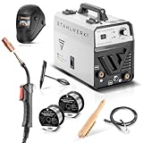 STAHLWERK Schweißgerät Vollausstattung Mini FLUX 120 ST - Fülldraht, ohne Schutzgas, synergischer Drahtvorschub für 0,6 | 0,8 | 0,9 | 1,0 mm Schweißdraht, kompakter Inverter mit echten 120 Ampere