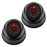 BUYGOO 2 pcs Kamera Attrappe, CCTV Dummy Sicherheits Dome Kameras, Fake überwachungskamera mit Rot Blinkender LED, Überwachungskamera Attrappen, Dummy Kamera Attrappe, für Innen Außenbereich