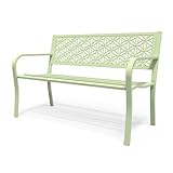 Bonnlo Gartenbank Metall Retro-Stil, wetterfeste Sitzbank für 2-3 Sitzer, Essbank mit Rückenlehne und floraler Armlehne, Gartenmöbel bis 360kg belastbar, Bänke für Garten Balkon Hof, Grün