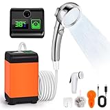 JONRRYIN Tragbare Campingdusche, 6000mAh Camping Dusche Akku mit Pumpe und Temperaturanzeige, Camping Dusche Portatil Outdoor mit Duschkopf und 2m Schlauch für Garten Reisen Autowäsche Haustier