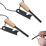 2 Stück Survival Feuerstein,Feuerstein mit Handgefertigtem Holzgriff,Feuerstahl Survival 7 in 1 Set,Starker Funkenflug Feuerstein Feuerzeug,Feuerstarter mit Feueranzünder Set für Outdoor,Bushcraft