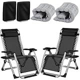 Fiutazge 2Pcs Sonnenliege Klappbar Mit Verstellbare Rückenlehne,Relaxliege mit Kissen,Kopfteil,GeträNkehalter und Liegestuhl Klappbar Abdeckung,Gartenliege für Patio,Balkon,Strand,Camping-Grau