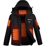 Brimekey Beheizte Jacke für Herren 7.4V Akku, Wasserdicht Winddicht Skijacke Fleece 3 Heizstufen zum Skifahren Camping Angeln