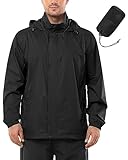 Outdoor Ventures Regenjacke Herren Wasserdicht Ultraleichte Dünne Faltbare Regenmantel Atmungsaktiv Fahrrad Regenjacke Sport Schwarz L