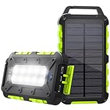 Solar Powerbank 26800mAh, PD 15W Tragbares Solarladegerät mit Solarpanel, USB C Outdoor Wasserdichtes Externer Akku mit LED-Licht und 3 Ausgängen für Smartphones, Tablets, Outdoor Camping und mehr