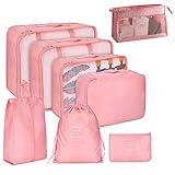 Reise-Verpackungswürfel, 8-teiliges Set Reisewürfel, faltbare Gepäckaufbewahrungstasche, leichte Gepäckaufbewahrungstasche (Rosa)