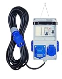 RoadEu - Tragbarer 230V Einphasen-Stromverteiler mit 3x Schuko-Steckdosen, 1x 16A 3P CEE-Steckdose, 15 m Gummikabel, 16A 3P Stecker – Stromversorgung für Camping, Wohnmobile, Boote, Outdoor-Events
