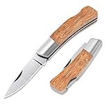 SPITZKANTE Klappmesser Klein, 42a Konform, Zweihandmesser aus 440C Stahl, EDC Taschenmesser mit Lockback, Holzgriff, Legal In Deutschland