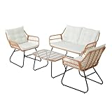 SVITA Capri Balkonmöbel-Set Polyrattan Sitzgruppe Outdoor 4-TLG. Gartenlounge Natur