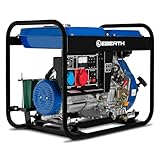 EBERTH 5000 Watt Notstromaggregat Diesel, Stromerzeuger Stromaggregat mit 10 PS Dieselmotor, 4-Takt, E-Starter, 3-Phasen, 1x 400V, 1x 230V, 1x 12V, Automatischer Voltregler AVR, Ölmangelsicherung