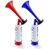 2 Pcs Signalhorn Air Horn, Luftbetriebenes Horn, Druckluftfanfare, Laut Sound Signalhorn Hand, Tröte für Fußballspiele, Camping, Karneval, (Rot + Blau)