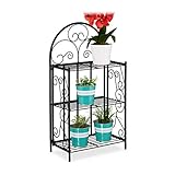 Relaxdays Blumenregal, klappbar, 3 Ebenen, Balkon, Garten & Indoor, Metall, Pflanzenregal HBT 83 x 44,5 x 25 cm, schwarz