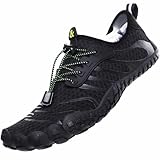 Wasserschuhe Badeschuhe Damen Herren Strandschuhe Schnell Trocknend Drainagelöcher Strand Schwimmschuhe Meeresschuh Surfschuhe Poolschuhe Unisex Barfußschuhe für Kajakfahren Fitnessstudio Schwarz EU45