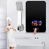 Charocean 6500W Mini Durchlauferhitzer Dusche 230v Küche Elektrische Warmwasserbereiter with Duschdüse, Tankless Dusche Heißwassersystem mit Bad Dusche Kit, für Badezimmer Küche (Schwarz)