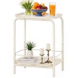 VASAGLE Beistelltisch mit 2 Ebenen, Nachttisch, Sofatisch klein, Couchtisch mit Ablage, modern, für den Innen- und Außenbereich, Wohnzimmer, Schlafzimmer, Balkon, cremeweiß LET243W01