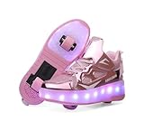 HUSKSWARE Kinder Schuhe mit Rollen – LED Sneaker 2 Rollen, USB aufladbar, Farbwechsel Licht, Skateboard Schuhe Jungen Mädchen, Rollschuhe Sportlich, Schwarz Rosa Gold Silber Weiß, Größe 28–41 EU
