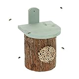 Relaxdays Insektenhotel, Nisthilfe für Wildbienen, HBT: 26,5 x 17 x 19 cm, Bienenhotel Garten & Balkon, Holz, Natur/grün