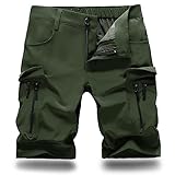 Hiauspor Kurze Hosen Herren Sommer Leichte Cargo Shorts mit 7 Taschen Bermuda Wanderhose Cargohose Herren kurz MTB Hose Radhose Chino Sport Stretch Fahrrad Radlerhose Arbeitshosen(Armeegrün,XL)