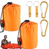 Tryslyn 2 Stück Rettungsdecken, Notfall Schlafsack mit Pfeife und Karabiner, Notfalldecke, Wärmedecke Erste Hilfe, Überleben Schlafsack, Notfalldecke Warm, Biwaksack Wasserdicht für Wandern(Orange)