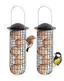 iBorn 2 Stück Meisenknödelhalter,Metall Meisenknödel Halter mit Dach,Meisenknödelr Vogelfutterspender zum Aufhängen,Futterspender für Wildvögel Garten Balkon,Eisen,26cm,Schwarz