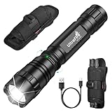 UltraFire Wiederaufladbare Taktische Taschenlampe mit Holster, 1000 Lumen 3 Modi Polizei Taschenlampe mit Gürtelholster, Safety Taschenlampen für Strafverfolgung, Camping, Outdoor, WF-501BX