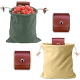 GZYYANG 2 Stück Bushcraft Tasche, Canvas Futtersack zum Wandern, Faltbare Leder Bauchtasche, Gürteltasche mit Kordelzug und Schnalle für Camping, Wandern, Ernten, Sammeln, Khaki & Grün